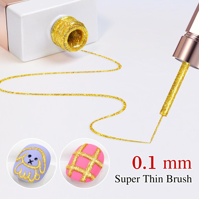 Double Rhythm 15 Ml Metallic Gel Liner Nail Art Gel Bronze Mirror Chrome Painted Drawing Stripper 3D Effect Gel Polish (Glitter Yellow Gold-L1008) - Image 3