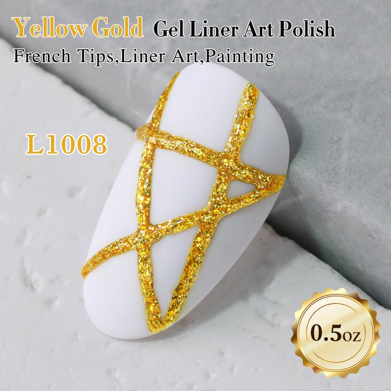 Double Rhythm 15 Ml Metallic Gel Liner Nail Art Gel Bronze Mirror Chrome Painted Drawing Stripper 3D Effect Gel Polish (Glitter Yellow Gold-L1008) - Image 2