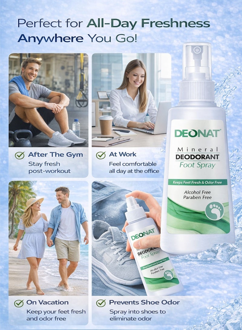 DEONAT Pack of 3 DEONAT Natural Mineral Deodorant Foot Spray 100ml Each Foot Odor Control Spray Eliminates Odor Causing Bacteria Keeps Feet Fresh and Dry All Day Alcohol Free Paraben Free Aluminum Chlorohydrate Free Gentle Foot Care Spray for Men and Women Value Pack Shoe Odor Protection - Image 4
