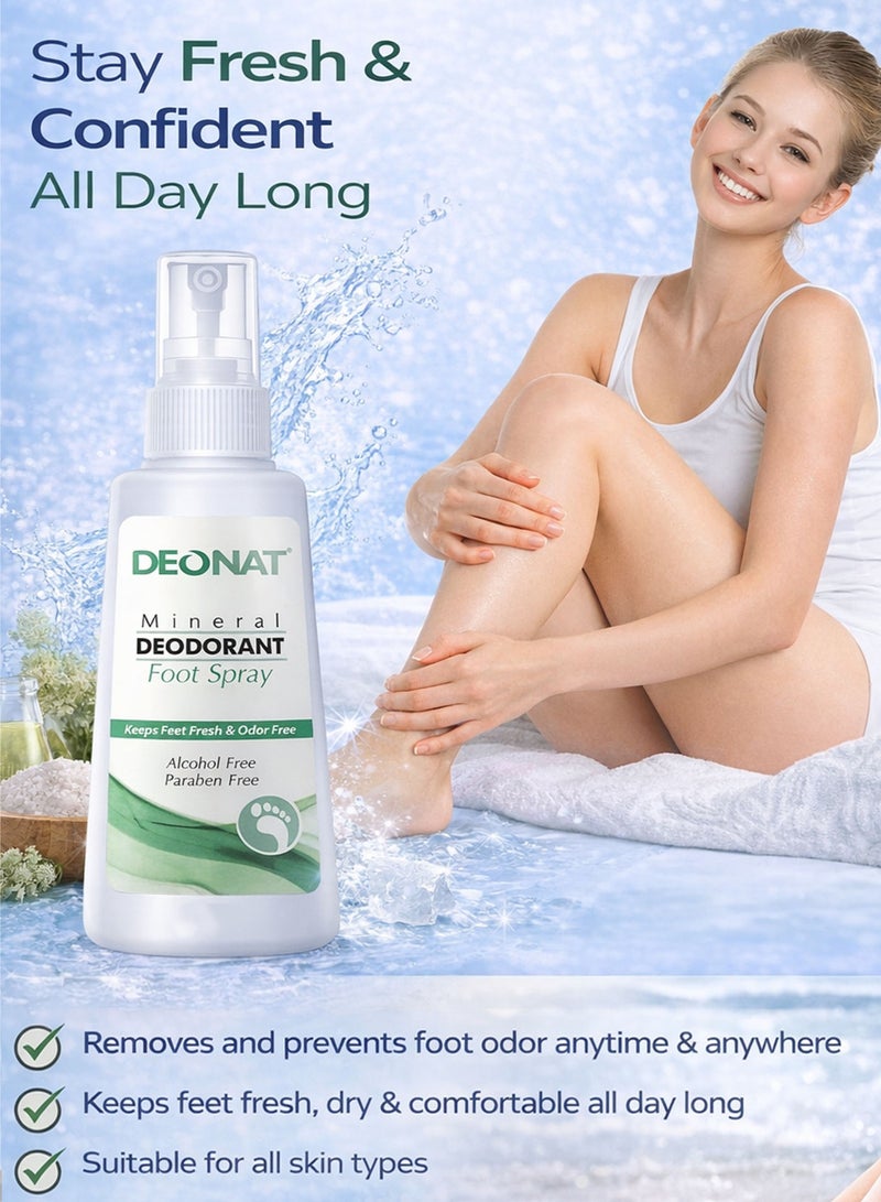 DEONAT Pack of 3 DEONAT Natural Mineral Deodorant Foot Spray 100ml Each Foot Odor Control Spray Eliminates Odor Causing Bacteria Keeps Feet Fresh and Dry All Day Alcohol Free Paraben Free Aluminum Chlorohydrate Free Gentle Foot Care Spray for Men and Women Value Pack Shoe Odor Protection - Image 3