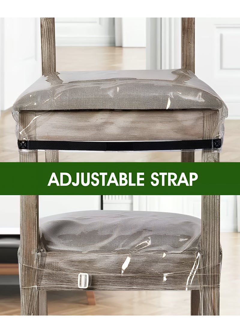 ALMiHomi Plastic Chair Covers, Dining Chairs Fits most of the Seats, 2 Pack, Clear, Adjustable, PVC, Waterproof Protector, Vinyl Cover, Kids Seat Slipcover, for Kitchen, Cushion, with Straps - Image 5