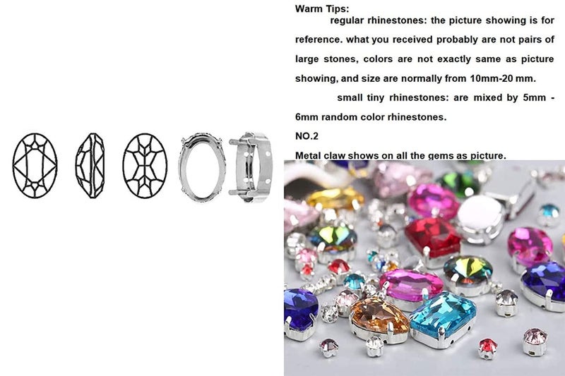 DIY Crafts 20 Pcs, Random Sizes, Sew On Glass Rhinestone Metal Back Prong Setting Sewing Claw Rhinestone Mixed Shapes for Costume, Clothes, Garments, Dress, E (20 Pcs, Random Sizes), Multicolour - Image 2