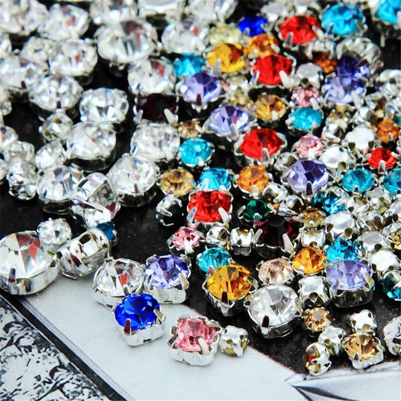 DIY Crafts 20 Pcs, Random Sizes, Sew On Glass Rhinestone Metal Back Prong Setting Sewing Claw Rhinestone Mixed Shapes for Costume, Clothes, Garments, Dress, E (20 Pcs, Random Sizes), Multicolour - Image 4