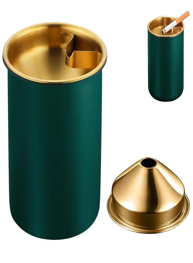 BGVM Car Ash Tray Stainless Steel, Green Windproof Ashtray with Funnel Lid, Compact Table Ashtray for Home & Office, 3.9 x 3.9 x 3.9 Inches - Image 1