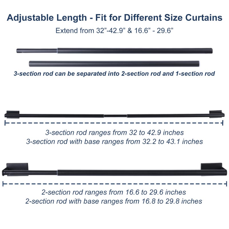 LEVOSHUA 16.6-42.9 Inches Adjustable Magnetic Curtain Rod for Metal Door, 2 Sizes in 1 Extend from 16.6-29.6 inches or 32-42.9 inches, Strong Magnet Holder for Cafe Sash Curtain, Black 1 Pack - Image 4