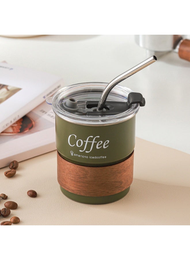 304 Stainless Steel Cold Drink Mug, Portable Coffee Mug for Hot and Cold Drinks, Includes Straw and Heat Resistant Lid for Home and Outdoor Camping (Army Green, 300ml)  - Image 1