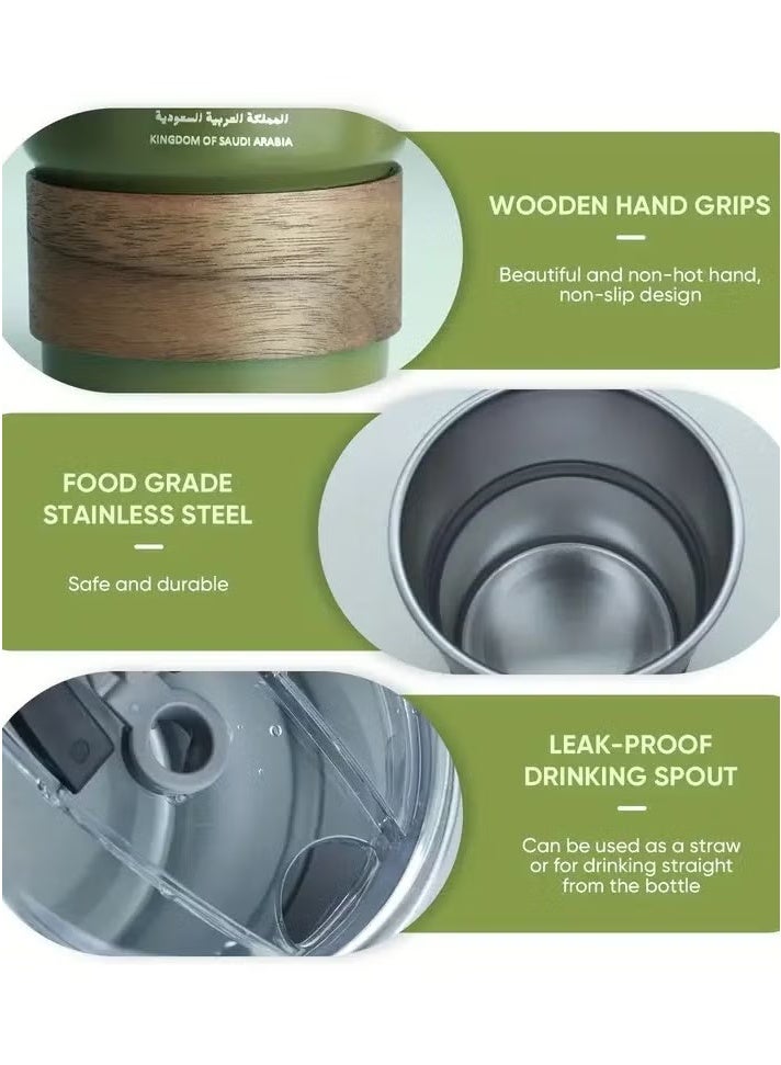 304 Stainless Steel Cold Drink Mug, Portable Coffee Mug for Hot and Cold Drinks, Includes Straw and Heat Resistant Lid for Home and Outdoor Camping (Army Green, 300ml)  - Image 4