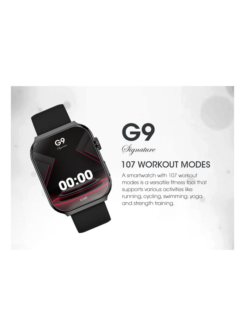 Xcell - G9 Signature Unisex Smart Watch, 2.01” HD Display with IP67 Water Proof, Fitness Tracker with 107 Workout Options, 7+ Days Battery with Wireless Charging, Compatible with iOS & Android - Black - Image 1