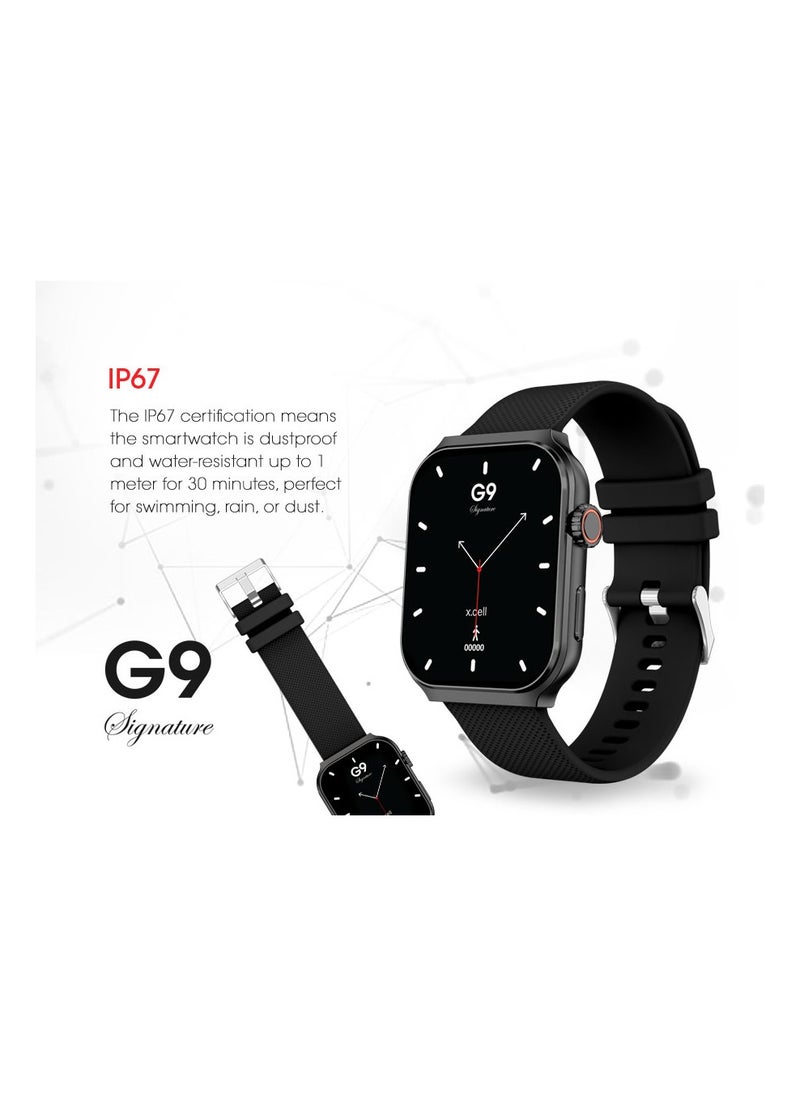 Xcell - G9 Signature Unisex Smart Watch, 2.01” HD Display with IP67 Water Proof, Fitness Tracker with 107 Workout Options, 7+ Days Battery with Wireless Charging, Compatible with iOS & Android - Black - Image 1