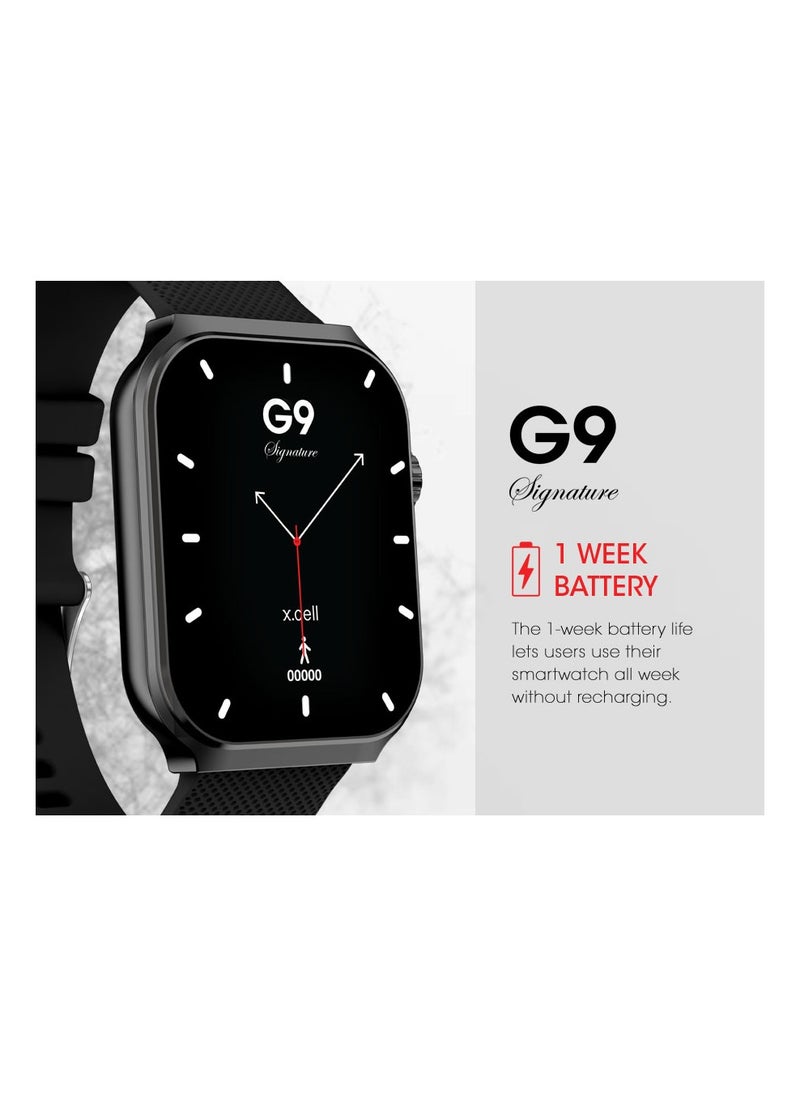 Xcell - G9 Signature Unisex Smart Watch, 2.01” HD Display with IP67 Water Proof, Fitness Tracker with 107 Workout Options, 7+ Days Battery with Wireless Charging, Compatible with iOS & Android - Black - Image 1