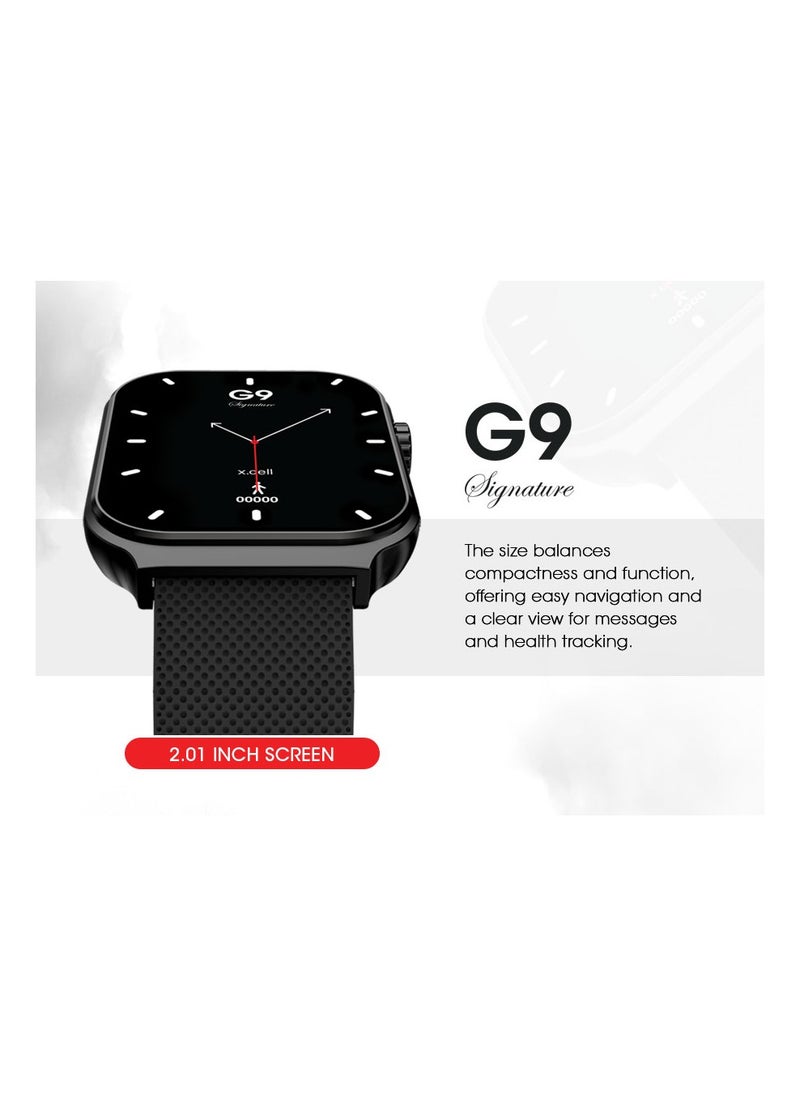 Xcell - G9 Signature Unisex Smart Watch, 2.01” HD Display with IP67 Water Proof, Fitness Tracker with 107 Workout Options, 7+ Days Battery with Wireless Charging, Compatible with iOS & Android - Black - Image 1