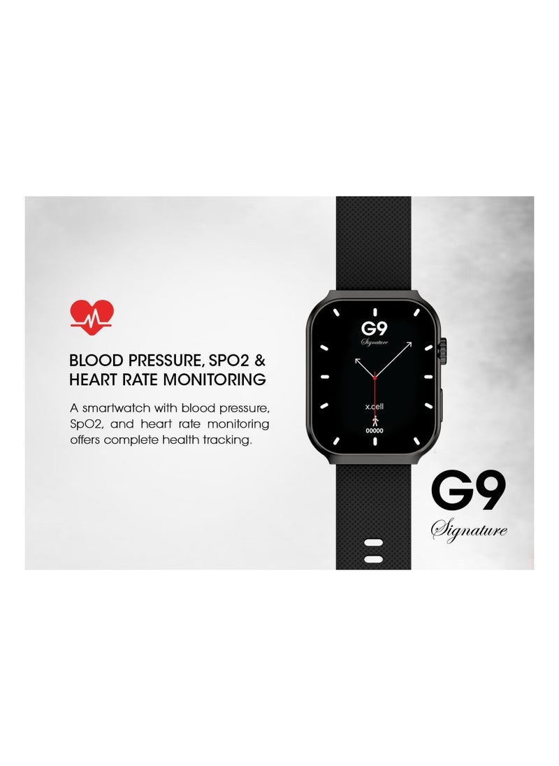 Xcell - G9 Signature Unisex Smart Watch, 2.01” HD Display with IP67 Water Proof, Fitness Tracker with 107 Workout Options, 7+ Days Battery with Wireless Charging, Compatible with iOS & Android - Black - Image 1
