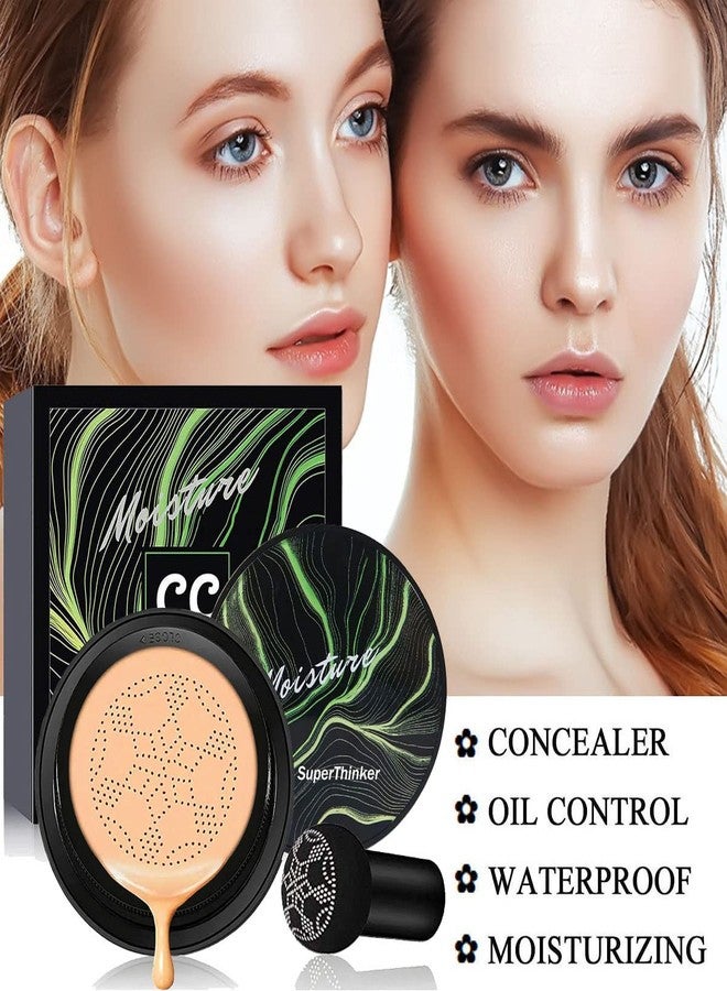 SuperThinker Air Cushion CC Cream Mushroom Head Cushion Foundation, BB Cream Face Makeup for Mature Skin Moisturizing Concealer Brighten Long-Lasting, Even Skin Tone for All Skin Types (Buff Beige) - Image 2