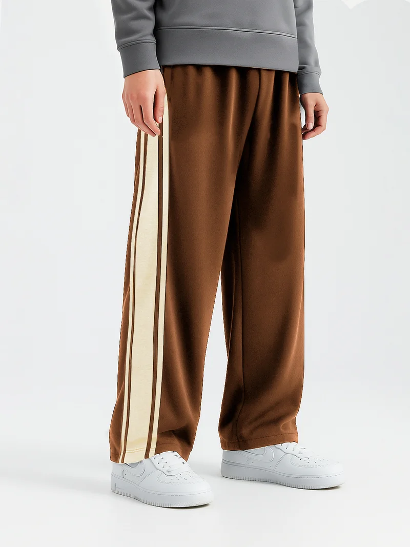 Maniac  Maniac Mens Side Stripe Brown and Biscuit Cotton Baggy Fit Trackpant for Men | Best Price UAE