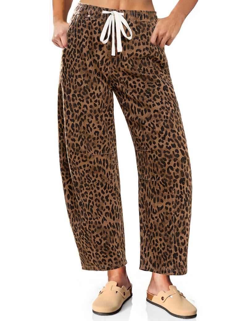 Vetinee Ladies Barrel Jeans High Waist Barrel Jeans Women Pattern Leopard Pants for Women Trendy Cheetah Pants Brown Cheetah Large - Image 1