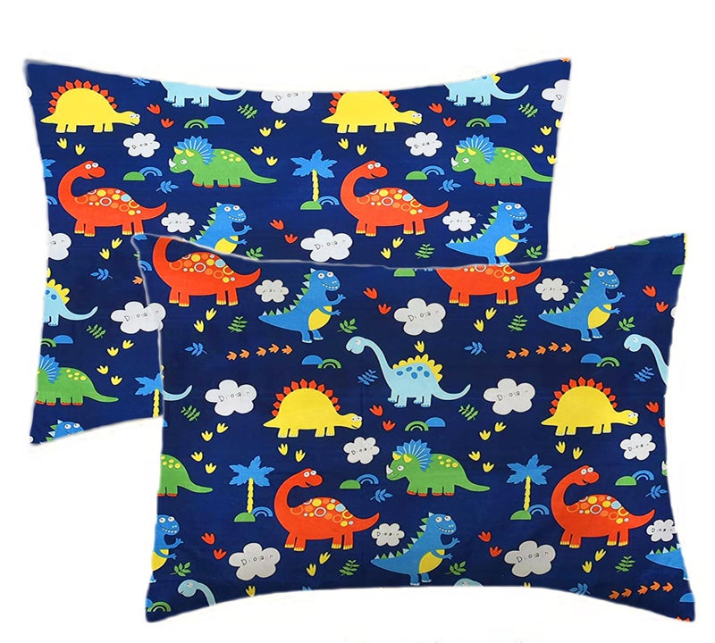 Filymore Dinosaur Cartoon Printed Pillow Covers for Kids Room | Made with Pure Microfiber Soft & Skin Friendly Pillow Cases | Size (17 x 27 inch, Multi) Set of 2 Covers. (Blue) - Image 1