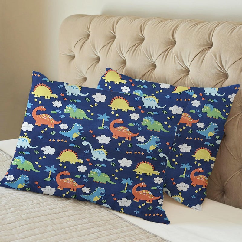 Filymore Dinosaur Cartoon Printed Pillow Covers for Kids Room | Made with Pure Microfiber Soft & Skin Friendly Pillow Cases | Size (17 x 27 inch, Multi) Set of 2 Covers. (Blue) - Image 2