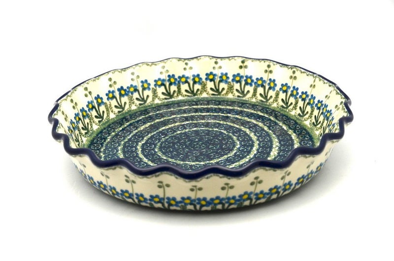 Polish Pottery Gallery Polish Pottery Baker - Pie Dish - Fluted - Blue Spring Daisy - Image 1