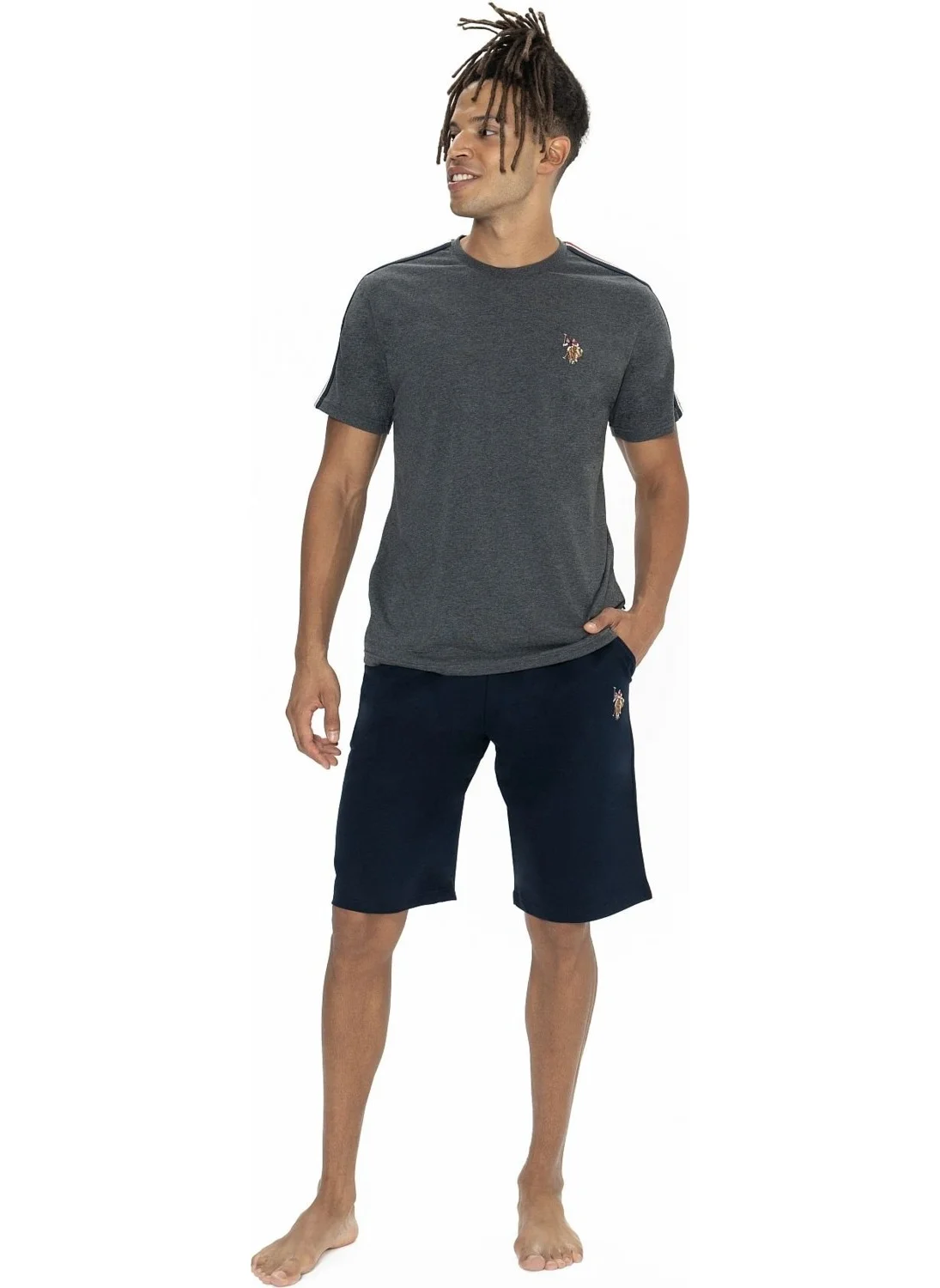 U.S. Polo Assn. 18868 Men's Short Sleeve Crew Neck Shorts Pajama Set-Anthracite Melange