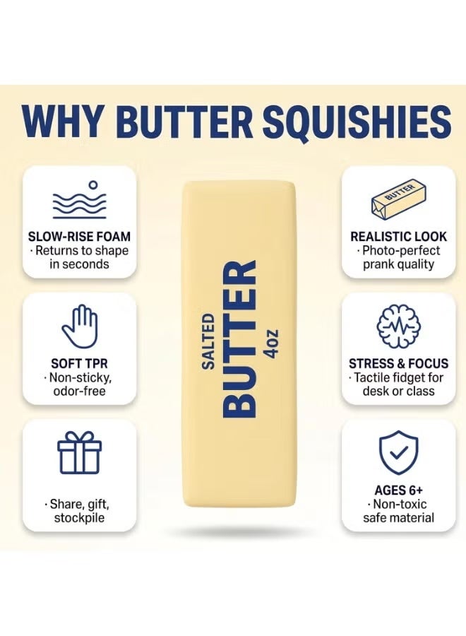 Realistic Stick of Butter Squishy Toy – 4oz (113g) Slow-Rise Salted Butter Stress Reliever | Soft TPR Squeeze Sensory Fidget Toy for Kids & Adults | Funny Prank Gag Gift & Decompression Office Desk Accessory | Perfect Birthday & Eid Gift - Image 3