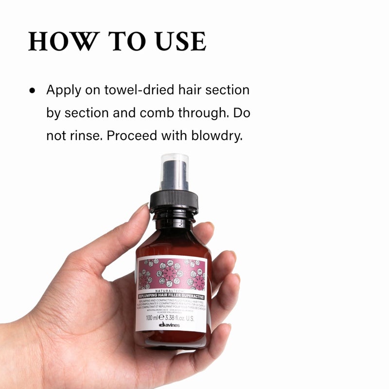Davines Naturaltech REPLUMPING Hair Filler Superactive, Leave-In Treatment To Invigorate, Add Shine And Fullness, Anti-Humidity Styling Protection, 3.38 Fl Oz - Image 4