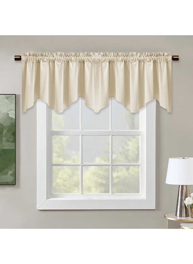 StangH Beige Velvet Valance for Nursery Kids Bedroom Rod Pocket Scalloped Valance Curtain Tier Short Curtains for Kitchen/Bay Window/Bathroom/Hallway, W52 x L18, 1 Panel - Image 1