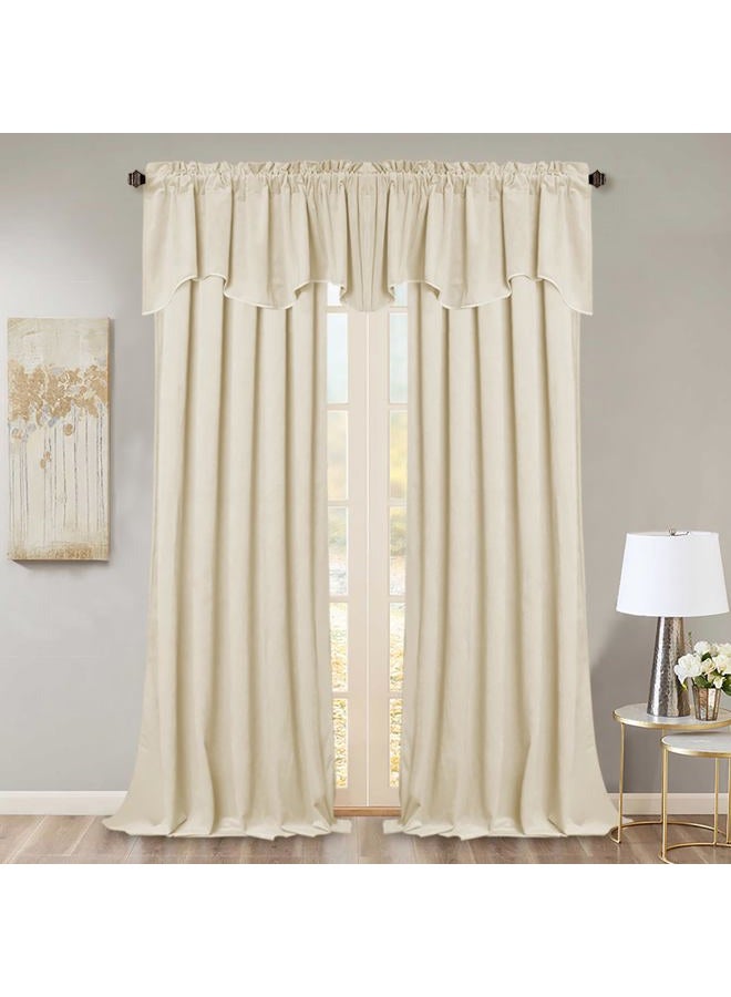 StangH Beige Velvet Valance for Nursery Kids Bedroom Rod Pocket Scalloped Valance Curtain Tier Short Curtains for Kitchen/Bay Window/Bathroom/Hallway, W52 x L18, 1 Panel - Image 3