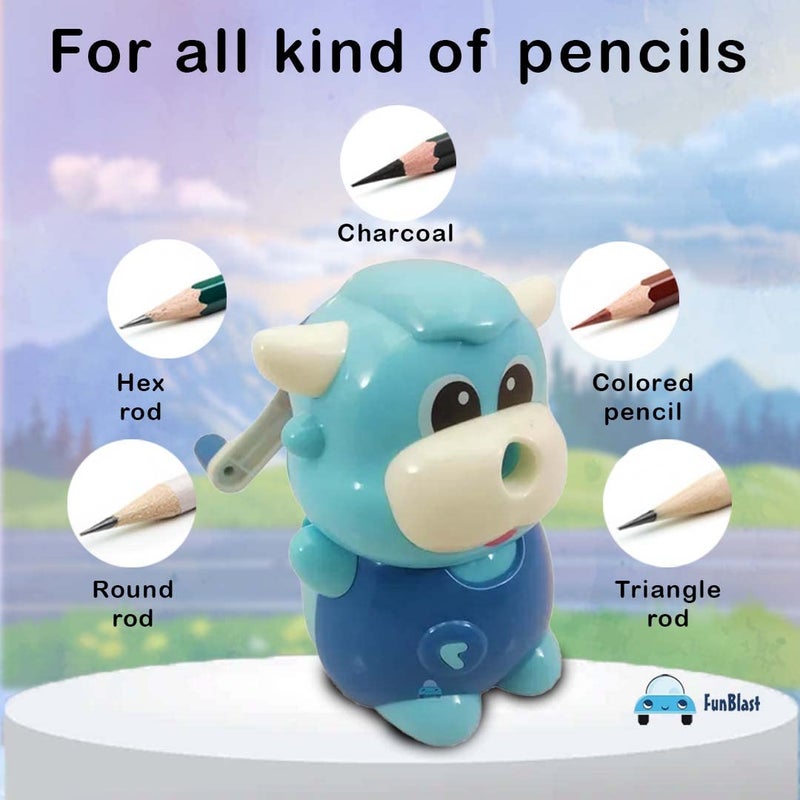 FunBlast FunBlast Sharpener for Kids - Cow Pencil Sharpener, Table Sharpener Machine, Birthday Return Gift, Sharpeners for School Supply and Office (Blue) - Image 3