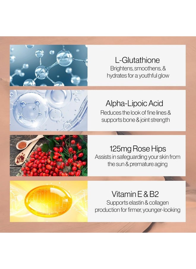 RELUMINS - Relumins 1650mg Reduced Glutathione Complex with Hyaluronic Acid, Alpha Lipoic Acid, Rose HIPS, Riboflavin, & Vitamin E Supplement - 90 Veggie Capsules x 1 Bottle - Proprietary Blend - Image 1