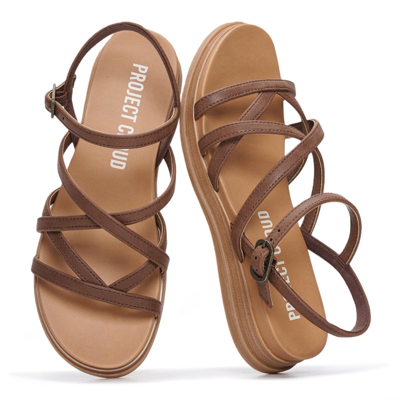 Project Cloud Wedge Sandals for Women 2026 - Comfortable Soft & Plush Insole Strappy Womens Sandals with Lightweight and Non-Slip Durable Outsole (NICE,WHISKEY,7) - Image 1