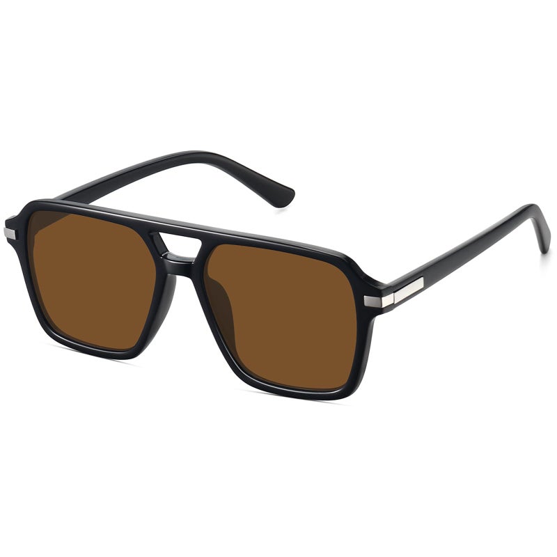 Fozono Retro Aviator Sunglasses for Women Men Trendy Classic Square 70s 80s 90s Vintage Shades Double Bridge Aviators FZN813 Black/Gray - Image 1