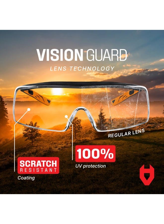 NoCry Over-Glasses Safety Glasses - with Clear Anti-Scratch Wraparound Lenses, Adjustable Arms, Side Shields, UV400 Protection, ANSI Z87 & OSHA Certified, Black and Orange Frames - Image 4