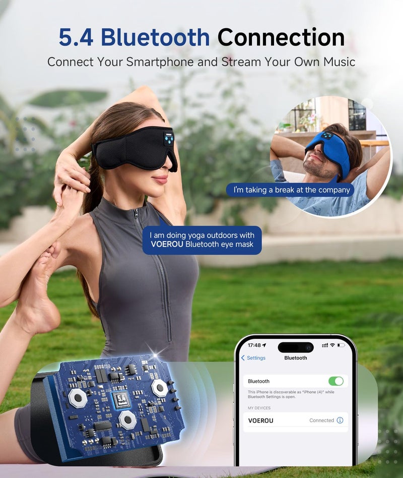 Voerou Sleep Headphones, 3D Bluetooth 5.4 Sleep Mask Wireless Eye Mask, Sleeping Mask with Bluetooth Headphones for Side Sleepers with Ultra-Thin Speakers, Perfect for Sleeping Travel Christmas Gifts - Image 4