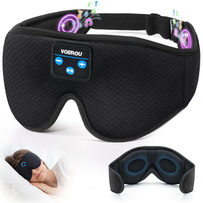 Voerou Sleep Headphones, 3D Bluetooth 5.4 Sleep Mask Wireless Eye Mask, Sleeping Mask with Bluetooth Headphones for Side Sleepers with Ultra-Thin Speakers, Perfect for Sleeping Travel Christmas Gifts - Image 1