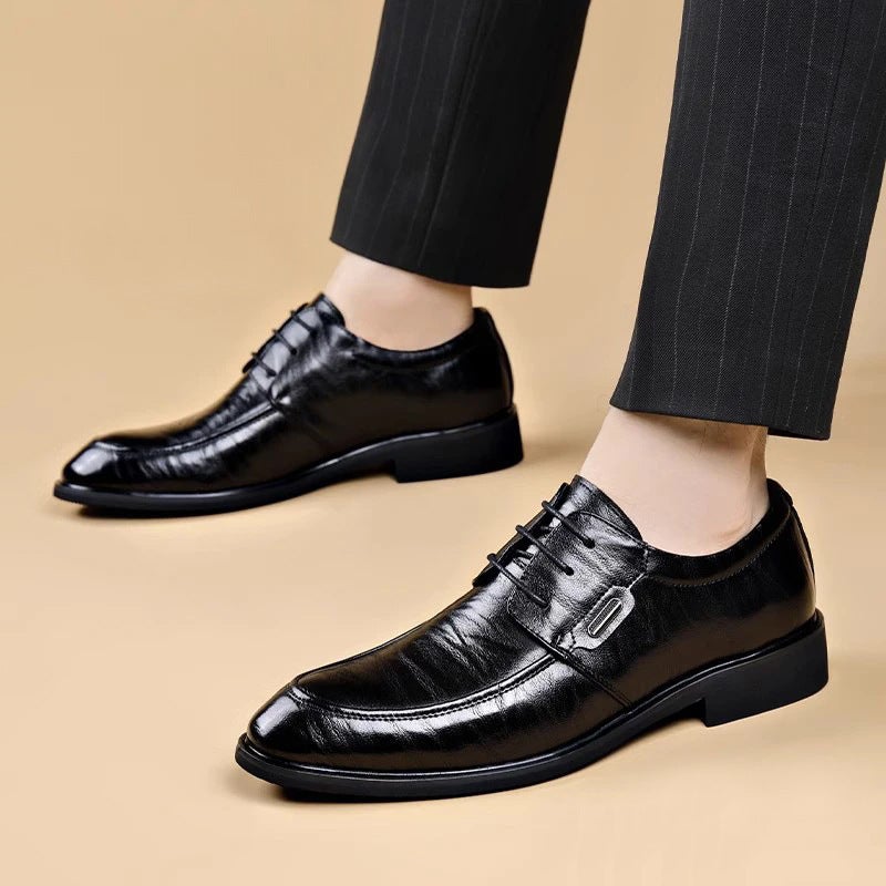 Height-Increasing Leather Shoes For Men, New Models, Extra Large Size, Derby British Style, Groom Wedding Pointed Toe Formal Business Women'S Shoes - Image 3