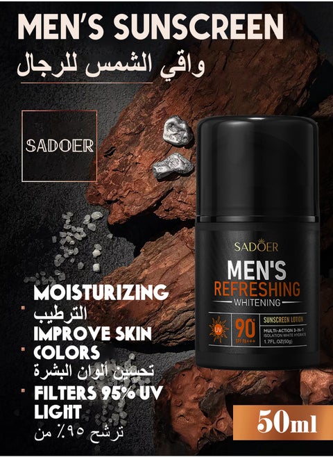 Facial Moisturizer With SPF90+ for Men,Sunscreen Daily Face Moisturizer Cream For Men,Sunscreen UV Protect, UVA & UVB Protection, Lightweight & Fast-absorbing,Non-Greasy Feel-50g