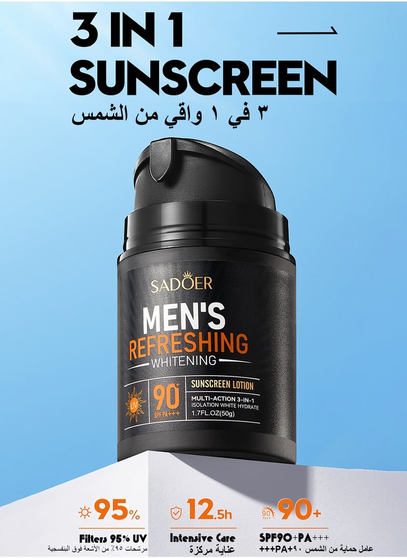 SADOER - Facial Moisturizer With SPF90+ for Men,Sunscreen Daily Face Moisturizer Cream For Men,Sunscreen UV Protect, UVA & UVB Protection, Lightweight & Fast-absorbing,Non-Greasy Feel-50g - Image 1