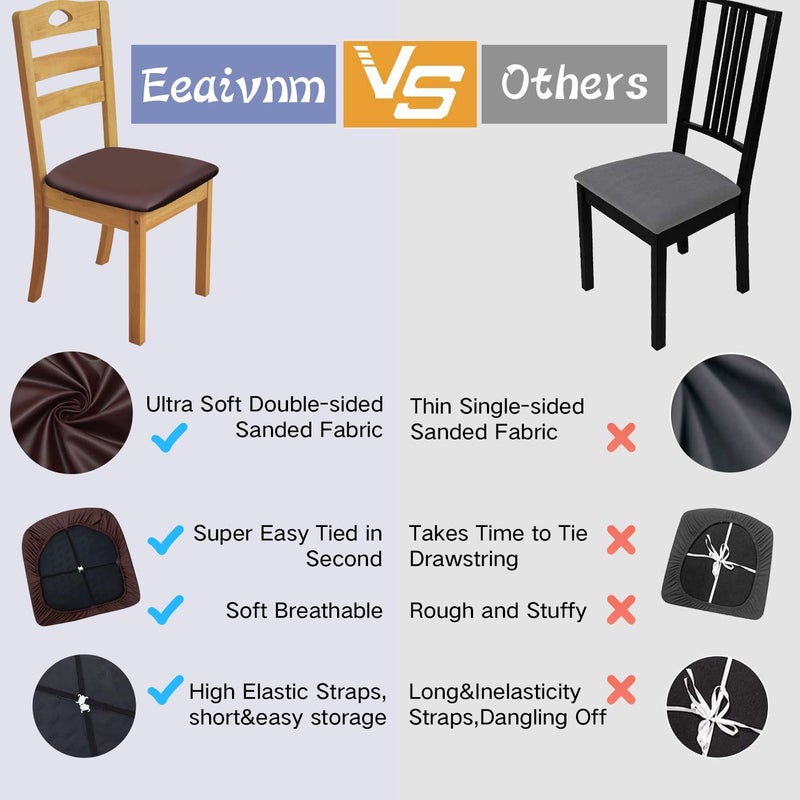 Eeaivnm Leather Stretch Chair Seat Covers with Elastic Ties Waterproof Dining Room PU Leather Chair Cover Seats Removable Washable Chair Protector Seat Cushion Slipcovers for Home Kitchen (Coffee  2 PCS) - Image 4