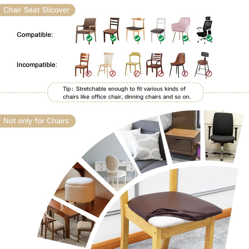 Eeaivnm Leather Stretch Chair Seat Covers with Elastic Ties Waterproof Dining Room PU Leather Chair Cover Seats Removable Washable Chair Protector Seat Cushion Slipcovers for Home Kitchen (Coffee  2 PCS) - Image 3