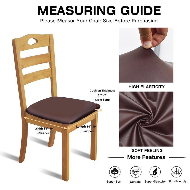 Eeaivnm Leather Stretch Chair Seat Covers with Elastic Ties Waterproof Dining Room PU Leather Chair Cover Seats Removable Washable Chair Protector Seat Cushion Slipcovers for Home Kitchen (Coffee  2 PCS) - Image 5