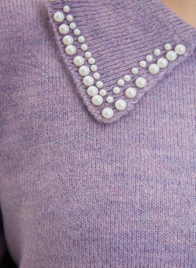 trendyol Lilac Baby Neck Pearl Soft Knitwear Sweater TCTAW22AK0238 - Image 4