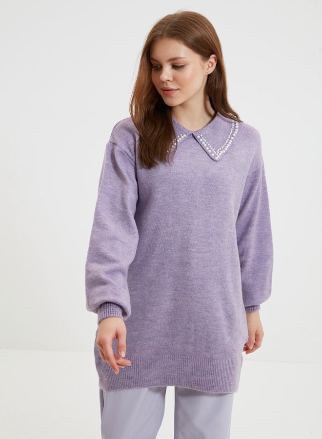 trendyol Lilac Baby Neck Pearl Soft Knitwear Sweater TCTAW22AK0238 - Image 1