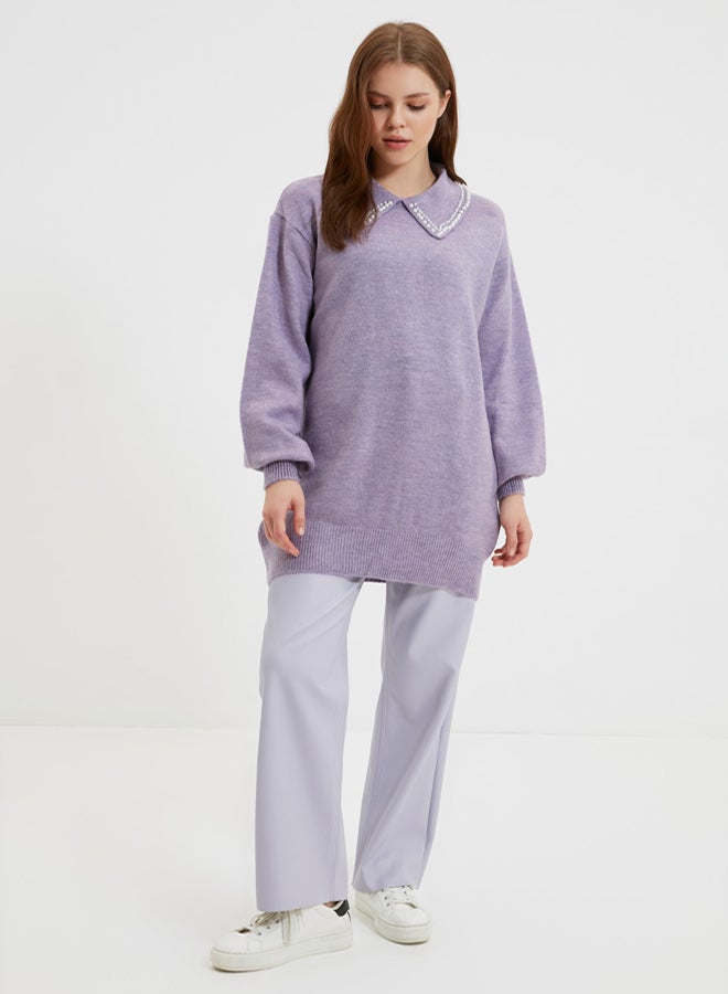 trendyol Lilac Baby Neck Pearl Soft Knitwear Sweater TCTAW22AK0238 - Image 3
