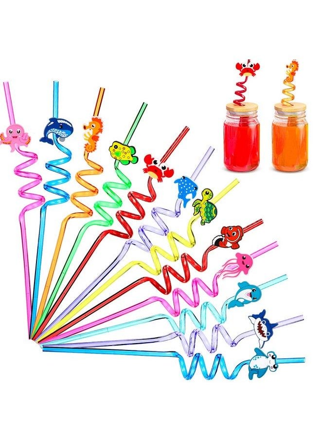Sieral 24 Pcs Sea Animal Drinking Straws For Kids Under The Sea Party Favors Plastic Straws Reusable Ocean Animal Straws With 2 Cleaning Brushes For Birthday Pool Beach Party Favors Decorations  - Image 2