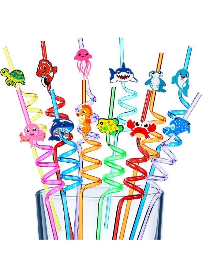 Sieral 24 Pcs Sea Animal Drinking Straws For Kids Under The Sea Party Favors Plastic Straws Reusable Ocean Animal Straws With 2 Cleaning Brushes For Birthday Pool Beach Party Favors Decorations  - Image 3
