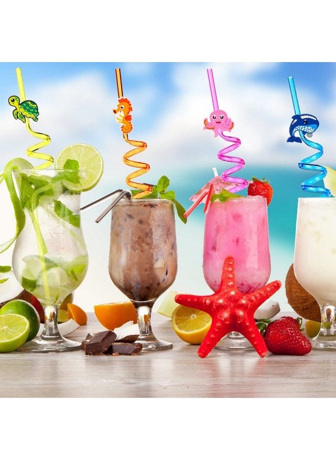 Sieral 24 Pcs Sea Animal Drinking Straws For Kids Under The Sea Party Favors Plastic Straws Reusable Ocean Animal Straws With 2 Cleaning Brushes For Birthday Pool Beach Party Favors Decorations  - Image 4
