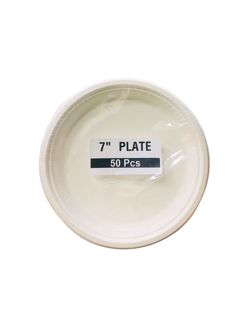 YASHTECH 7-inch Round Disposable Bagasse Plate Made From Sugarcane Pack of 50 Pcs  - Image 1