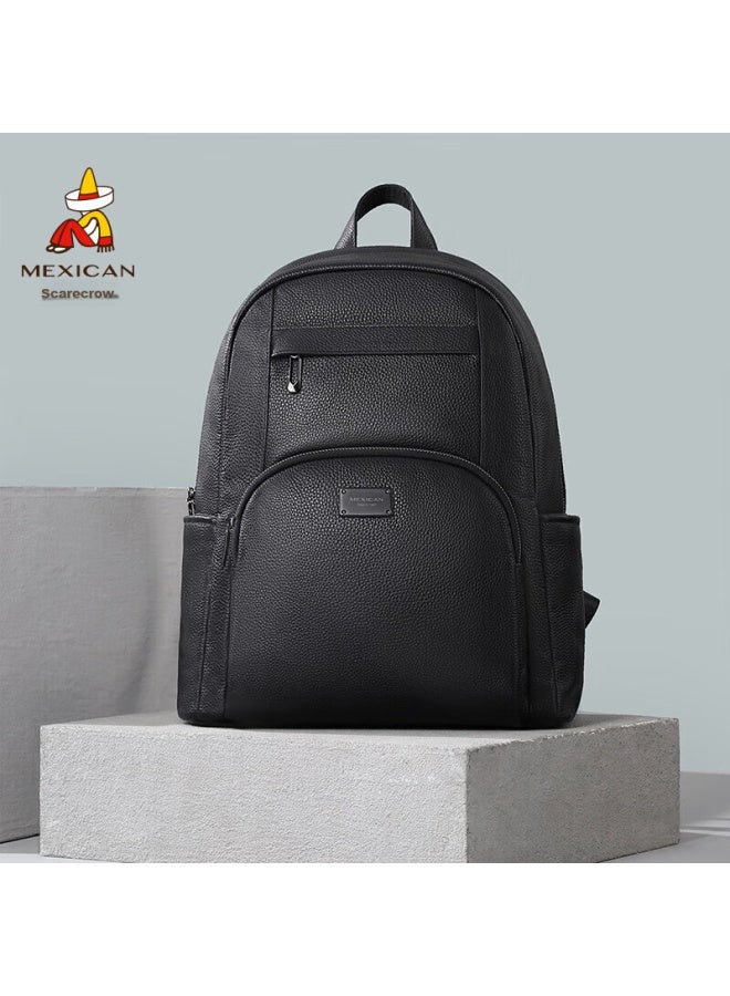 Scarecrow Men's Backpack, Genuine Top-grain Leather, Shoulder Bag, School Bag, Laptop Bag, Travel Business Trip, High-end Aesthetic, Tourism - Image 2