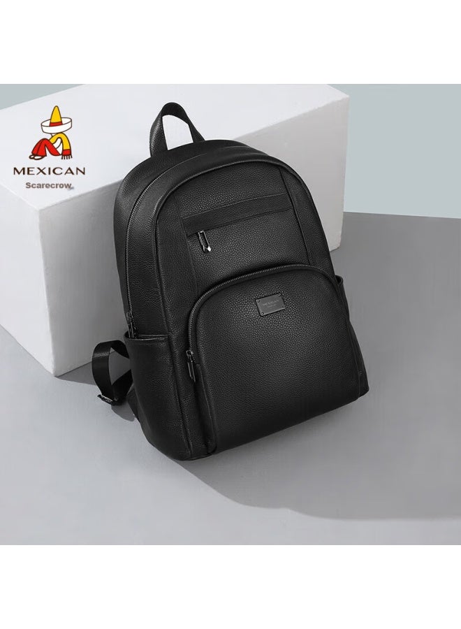 Scarecrow Men's Backpack, Genuine Top-grain Leather, Shoulder Bag, School Bag, Laptop Bag, Travel Business Trip, High-end Aesthetic, Tourism - Image 1