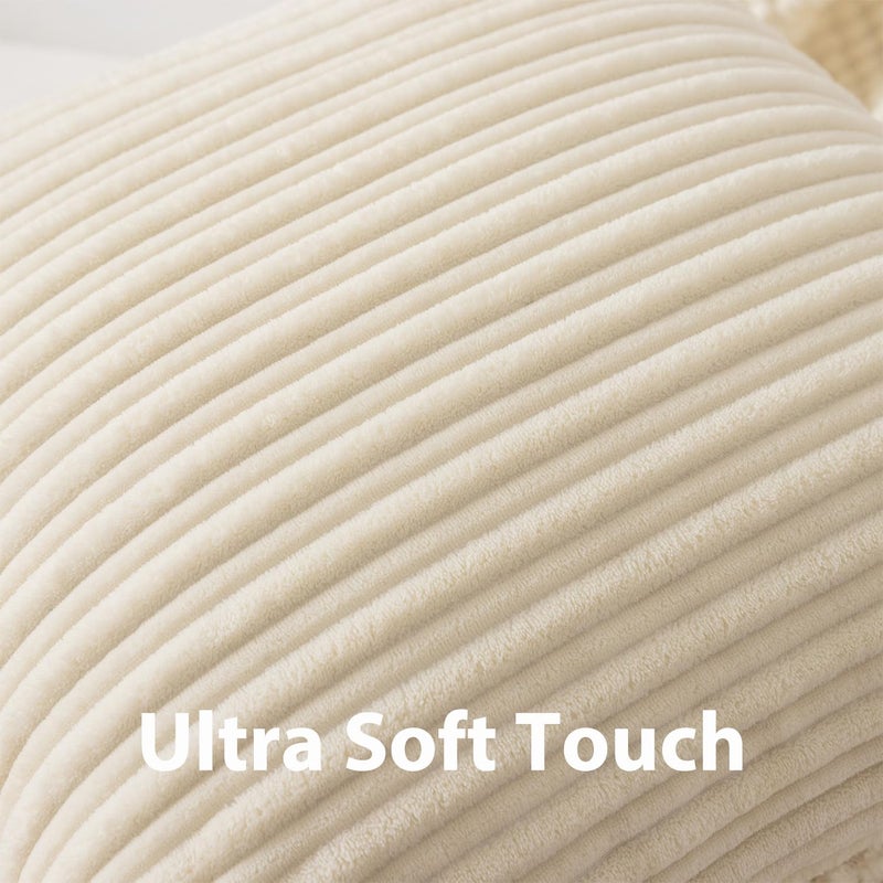 UGS UGASA UGASA 14x24 Inch Pillow Cover Pack of 1 Soft Boho Stripe Corduroy Long Rectangular Lumbar Cushion Cover Farmhouse Decorative Throw Pillowcase for Bed, Couch, Sofa, Bedroom, Living Room, Cream - Image 4